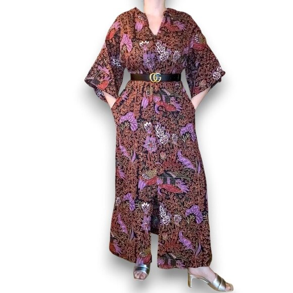 Vintage David Brown 70s Psychedelic Batik Peacock Caftan - Picture 1 of 10